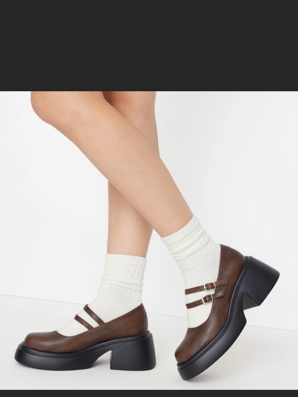 Cider Brown Double-Strap Platform Mary Jane Shoes